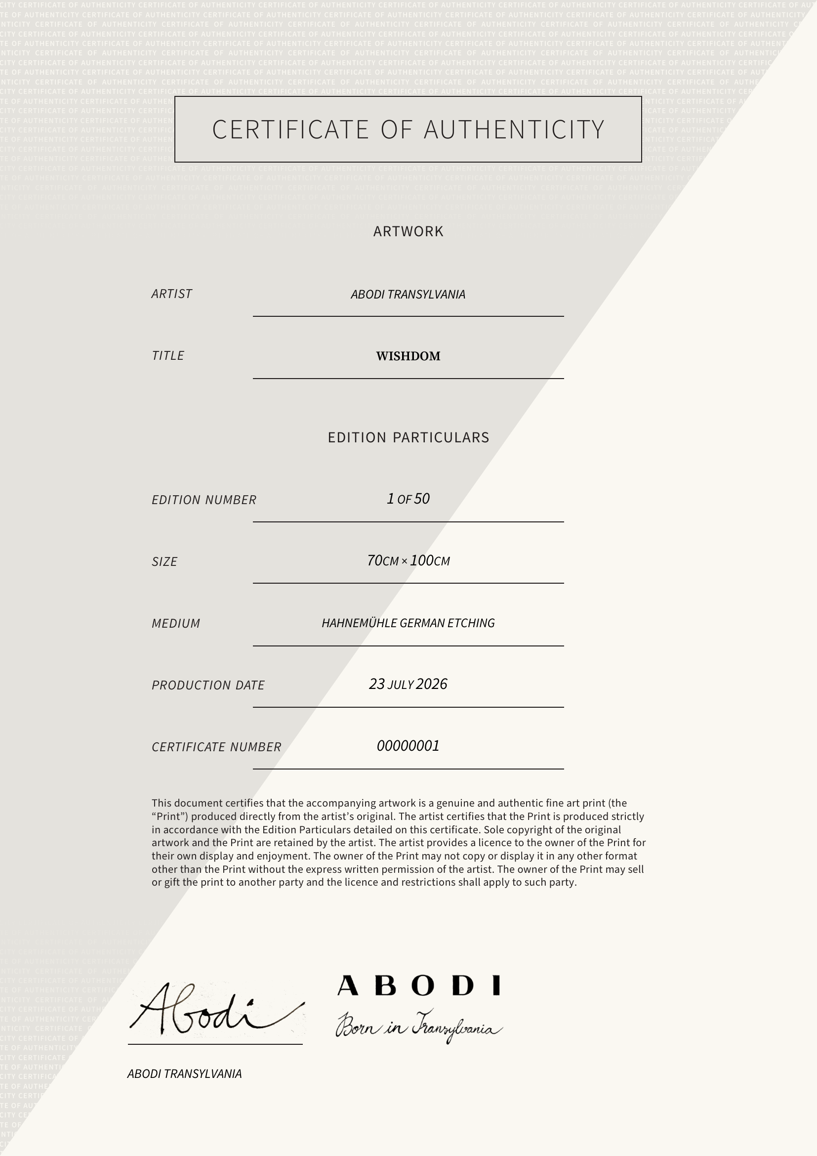 Wishdom — Certificate of Authenticity